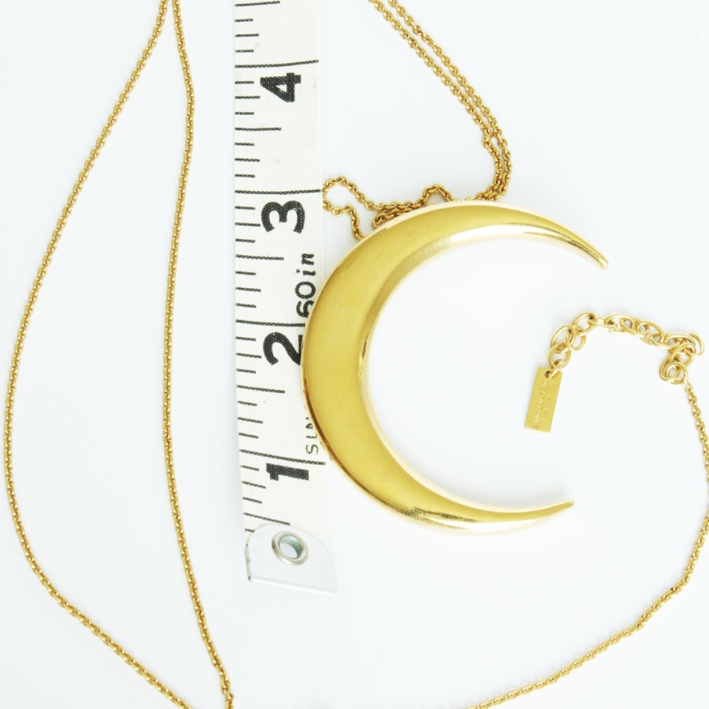 Saint Laurent Crescent Moon Pendant Necklace Oversized Gold Metal Chain VGC - Picture 10 of 13
